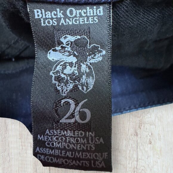 BLACK ORCHID Stretch Dark Wash Denim Velvet Patchwork Leg Detail Skinny Jeans 26 - Picture 9 of 14